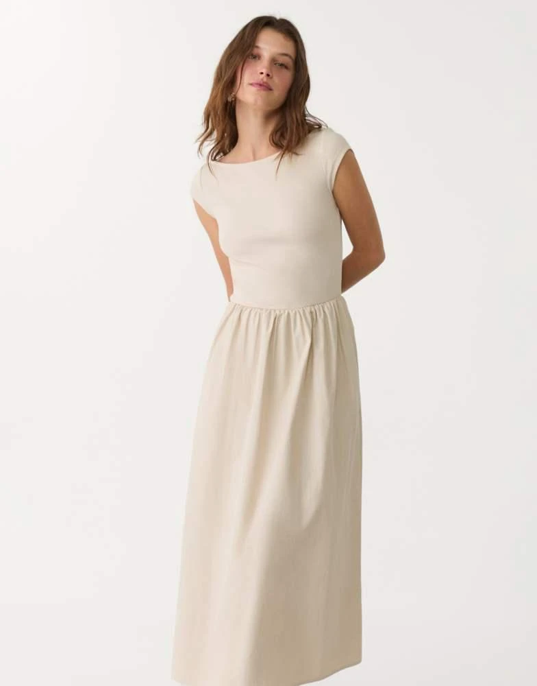 Stradivarius Stradivarius contrasting midi dress in stone 4