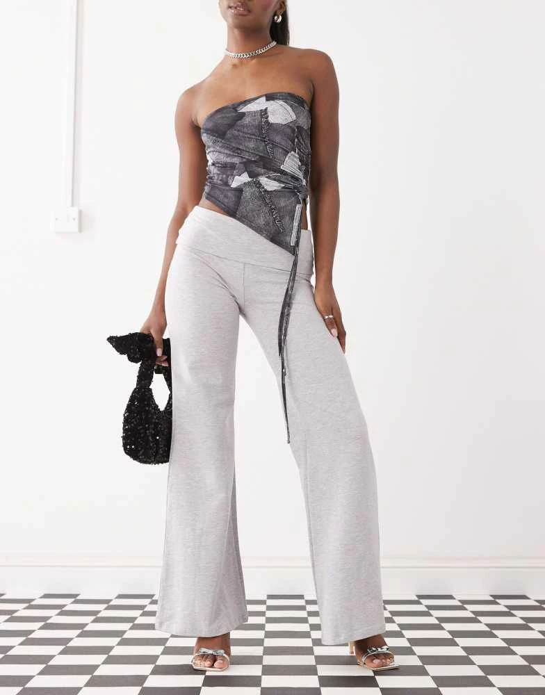 Edikted Edikted wide leg fitted fold over trousers in grey 1