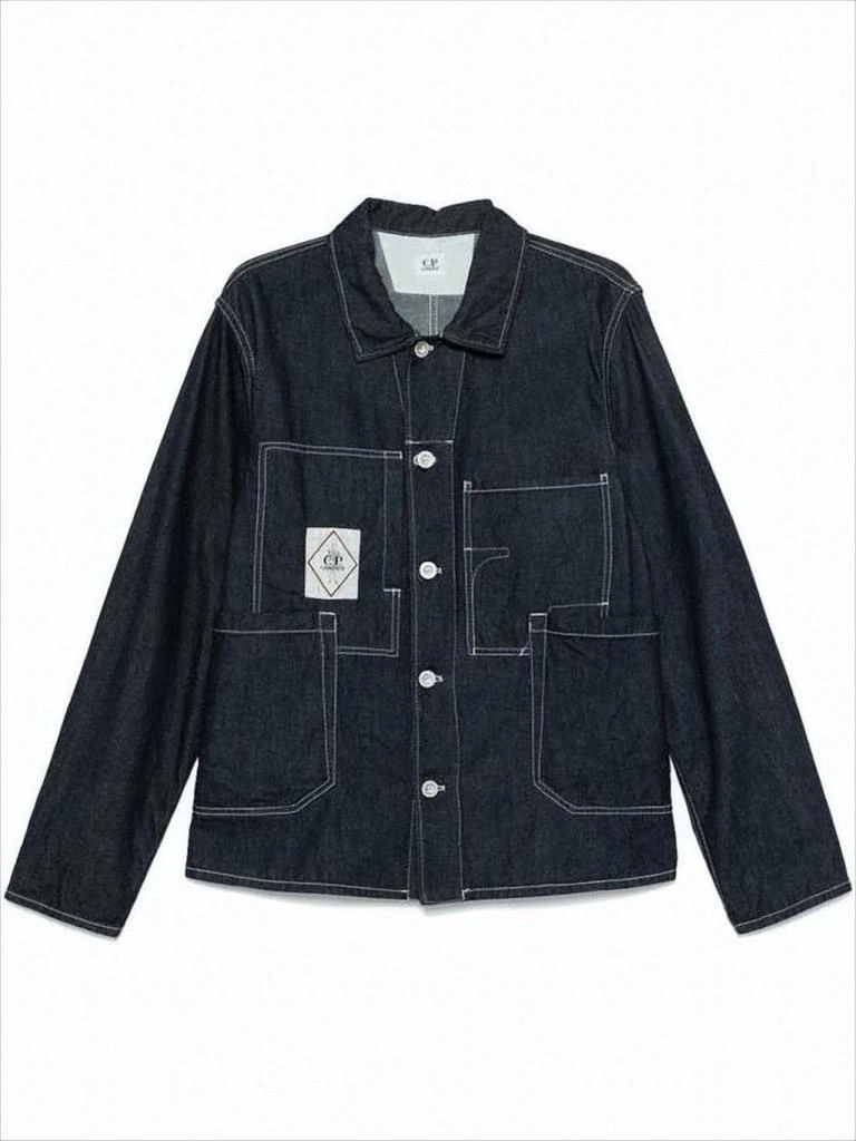 C.P. Company Denim Jacket with Structured Collar and Logo Patch