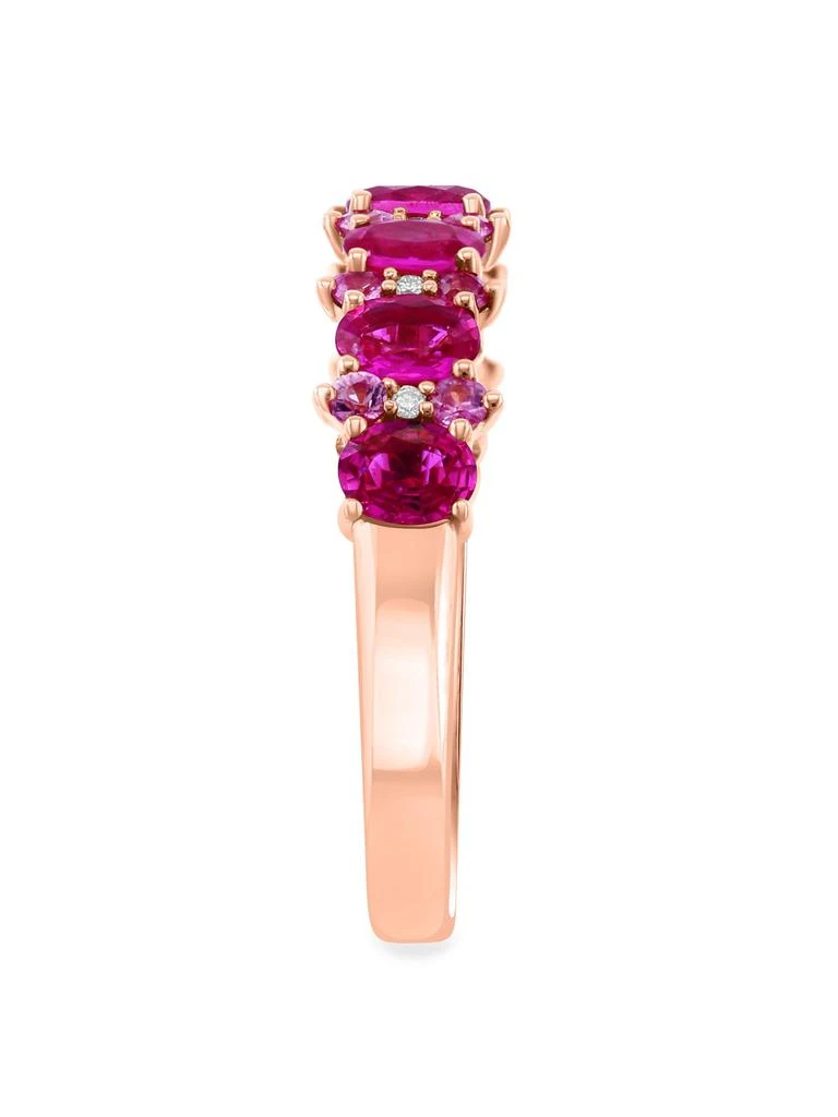 Effy 14K Rose Gold, Pink Sapphire, Ruby 
0.02 TCW Diamond Cluster Band Ring 2