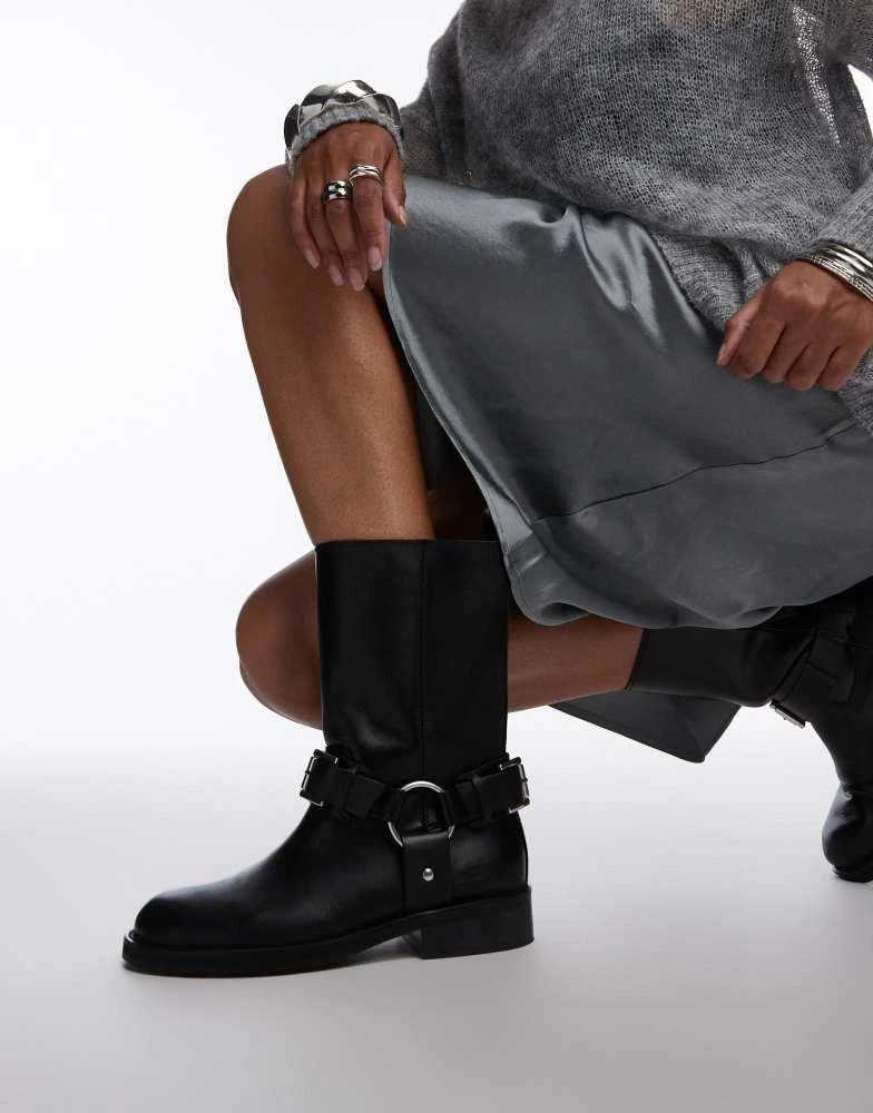 Topshop Topshop Leam premium leather biker boots in black 3
