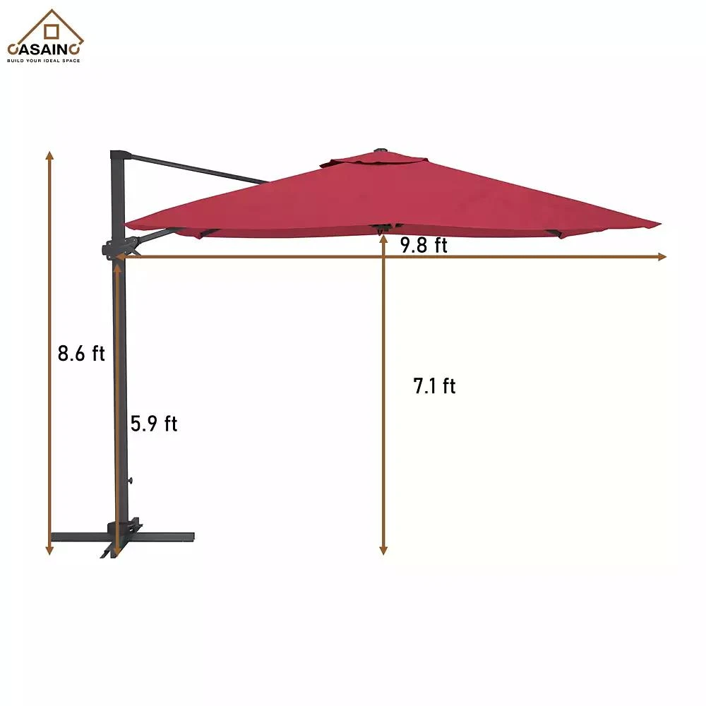 sumyeg 10 FT Square Cantilever Patio Umbrella with Base, Navy Blue 2