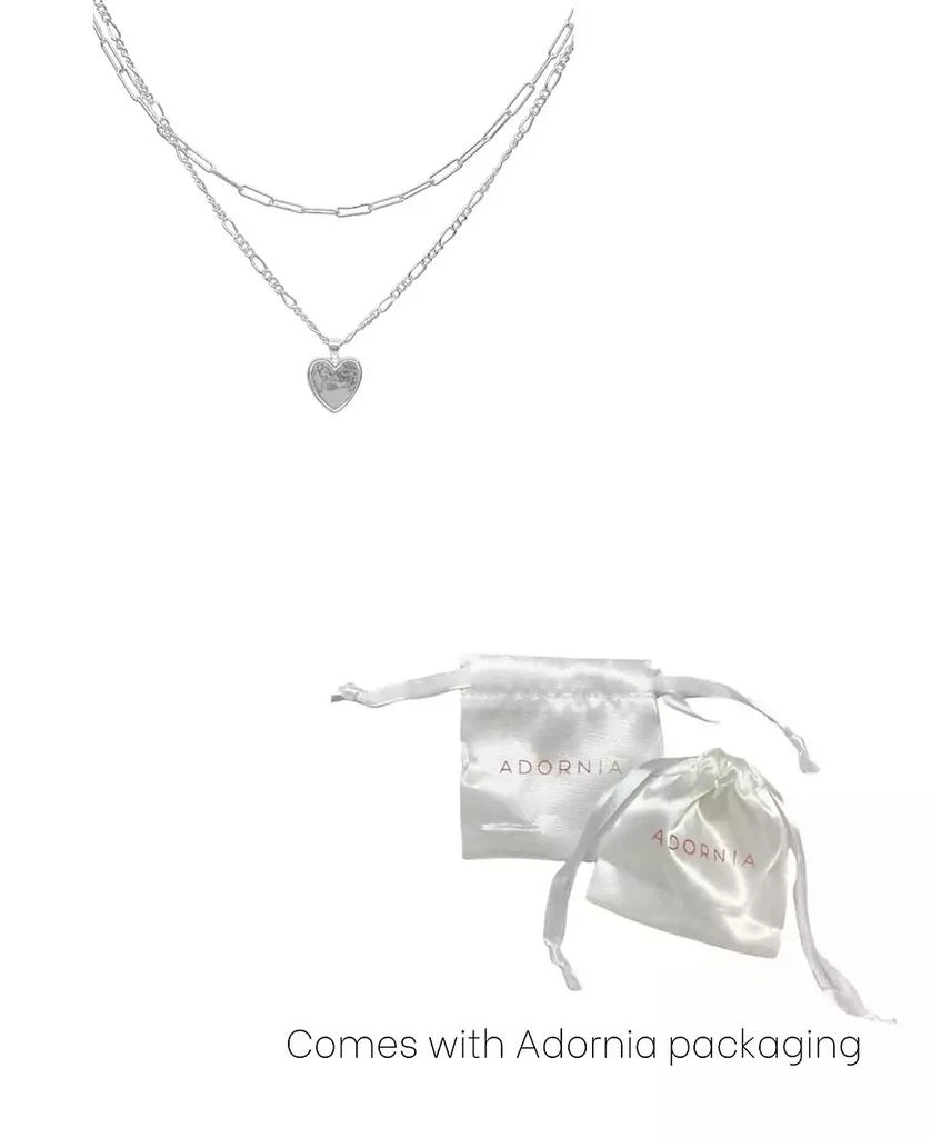 ADORNIA Silver Paper Clip and Figaro Heart Chain Set 2