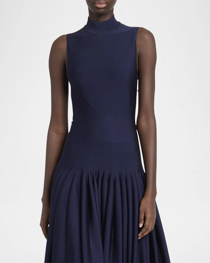 Alaia High-Neck Pleated Knit Midi Dress 5
