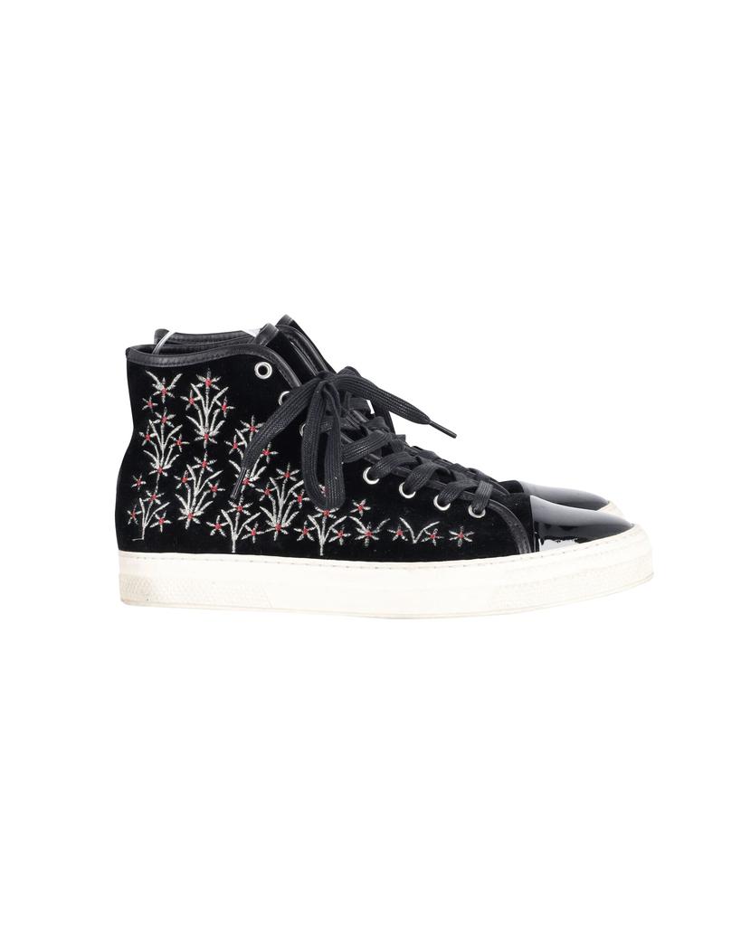 MOTHER OF PEARL Mother Of Pearl Embroidered High Top Sneakers in Black Patent Leather and Suede