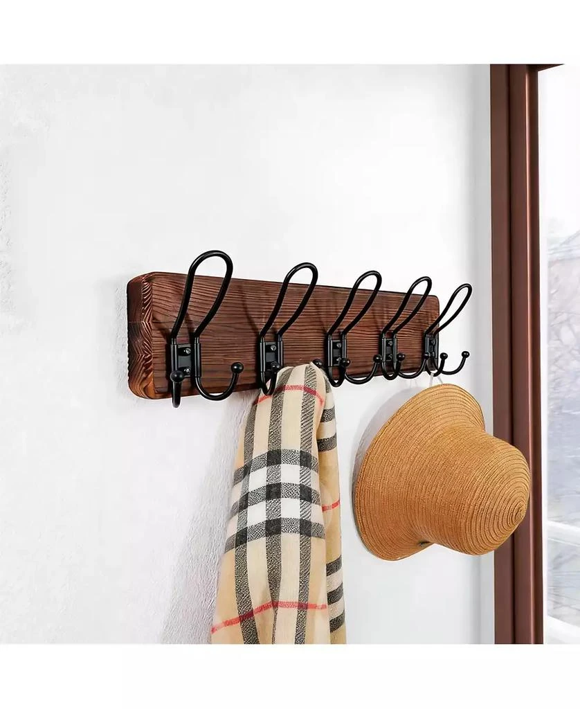 YIGII Heavy Duty Rustic Wall Coat Rack with 5 Metal Hooks 2