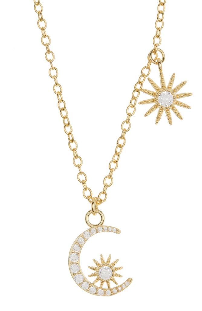 Rivka Friedman Moon & Star Cubic Zirconia Charm Necklace