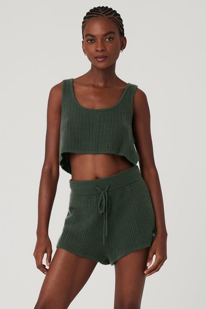 Alo Cashmere Plush Waffle Cropped Tank - Dark Cactus