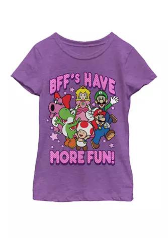 Nintendo Girls 7 16 Super Mario Bffs Have More Fun Colorful Group Shot Short Sleeve Graphic T Shirt