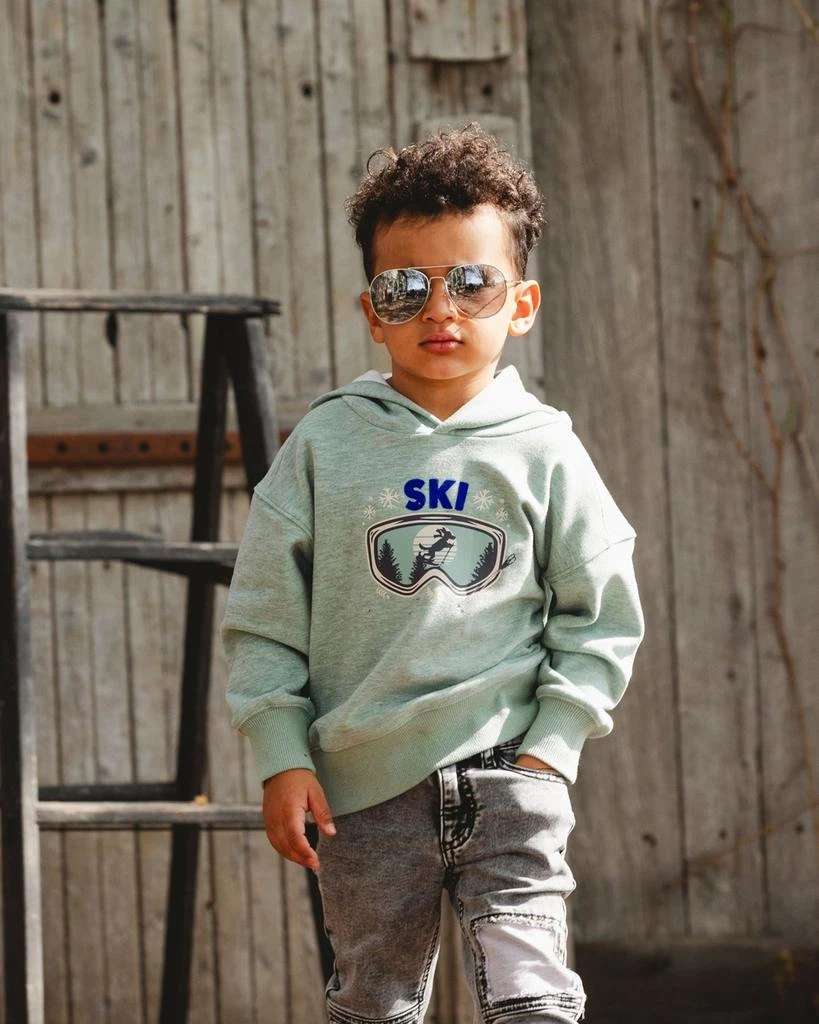 Deux par Deux Super Soft Hooded Brushed Jersey Sweatshirt with Graphic Print Green 2