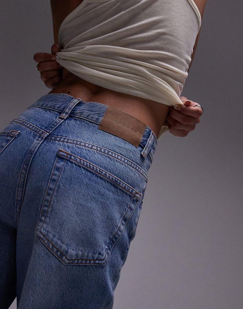Topshop Topshop mid rise loose fit straight jean in mid blue