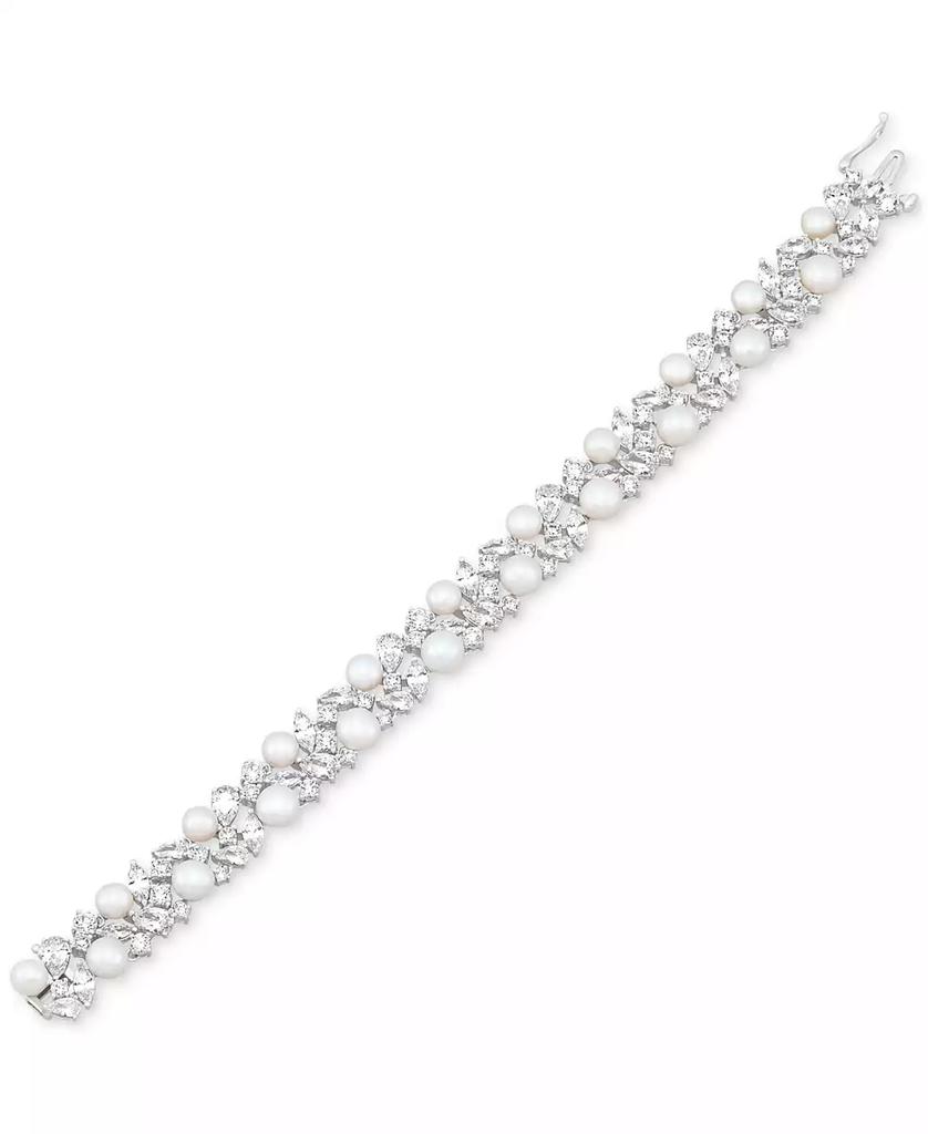 Arabella Cultured Freshwater Pearl (5 - 6-1/2mm) & Cubic Zirconia Statement Bracelet in Sterling Silver