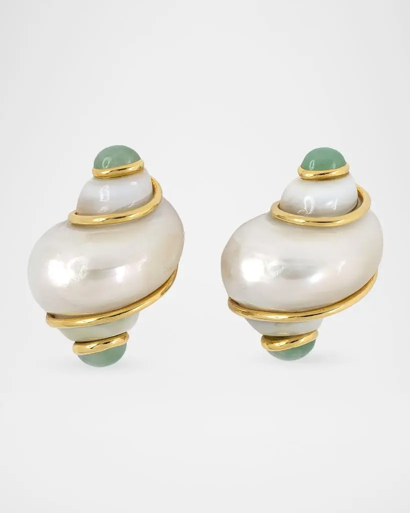 NM Estate Estate Seaman Schepps 18K Yellow Gold Jadeite Shell Earrings