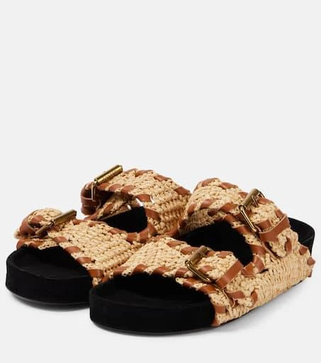 Isabel Marant Lennyo leather-trimmed raffia sandals 4
