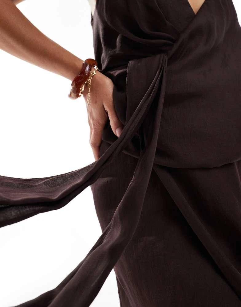 ASOS ASOS DESIGN cami strap drape tuck detail midi dress in aubergine 3