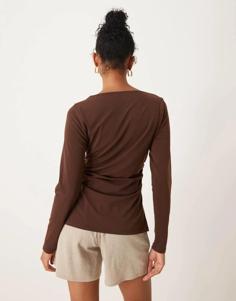 Abercrombie & Fitch Abercrombie & Fitch long sleeve top with slash neck in brown 2
