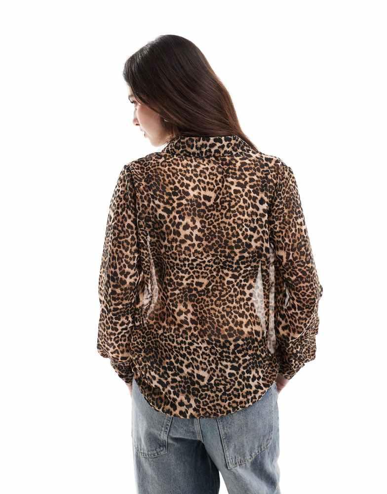 ASOS ASOS DESIGN long sleeve chiffon shirt in animal print
