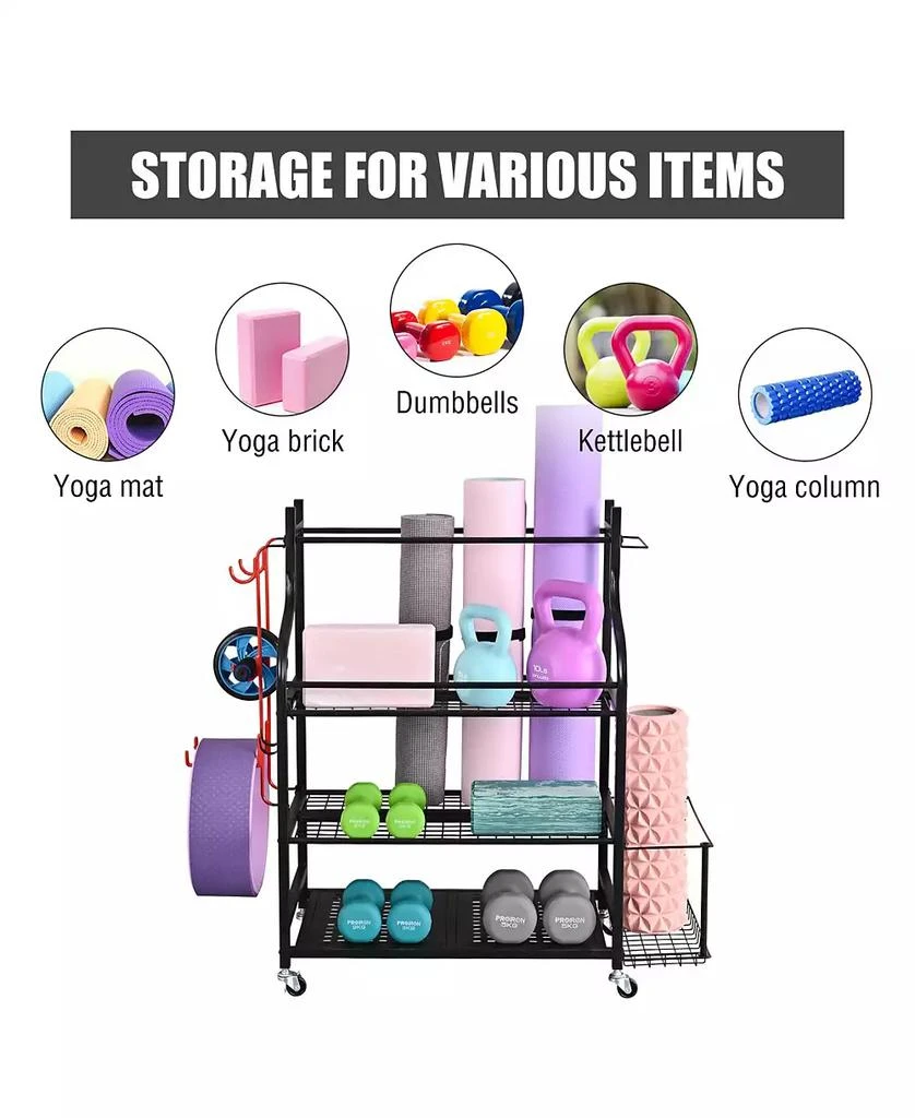 Mythinglogic 3- Tier Yoga Mat Home Gym Storage Rack, Large Capacity Dumbbell Rack for Home 5