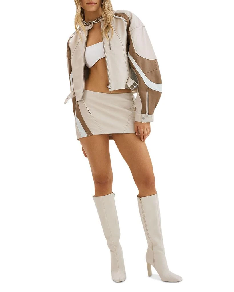 LaMarque Dustin Cropped Leather Contrast Insert Racer Jacket 2