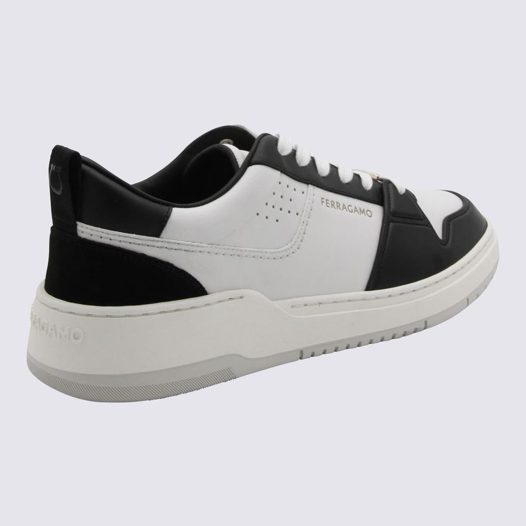 Ferragamo Ferragamo White And Black Leather Street Style Pain Logo Sneakers