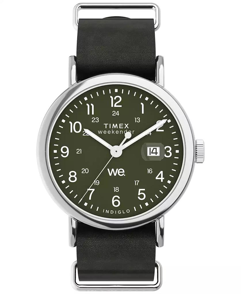 Timex Men's Analog Green Leather Strap Watch, 40mm
