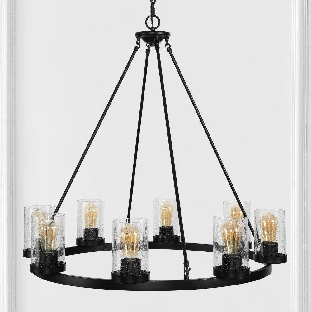JONATHAN Y Pablo Ring 33.5" 8-Light Iron/Seeded Glass Bohemian Cottae LED Chandelier 5