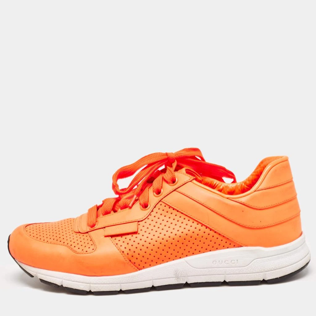 Gucci Gucci Neon Orange Perforated Leather Low Top Sneakers Size 40.5 1