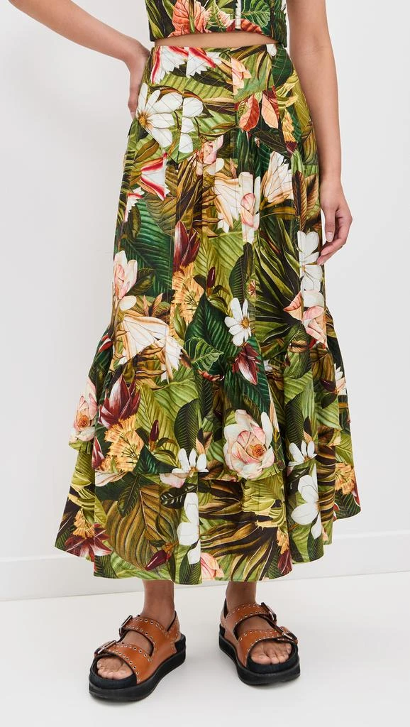 Farm Rio Botanical Forest Asymmetric Yoke Midi Skirt 1