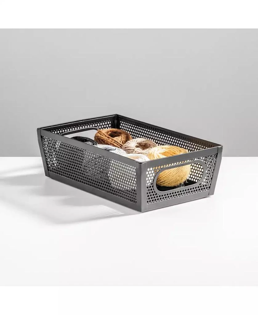 mDesign Perforated Metal Storage Bin with Handles - Set of 2 - Matte Black 5