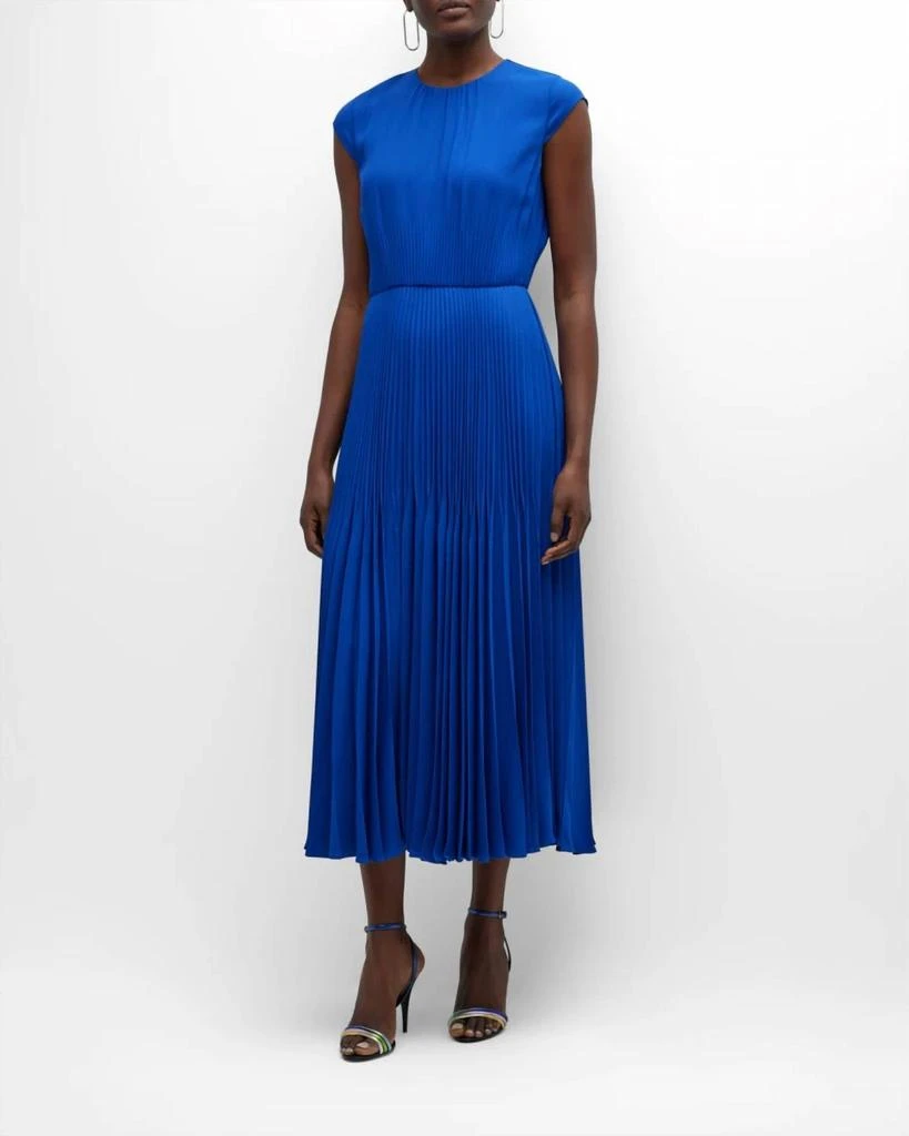 Jason Wu Cap-Sleeve Pleated Midi Dress In Klein Blue 1