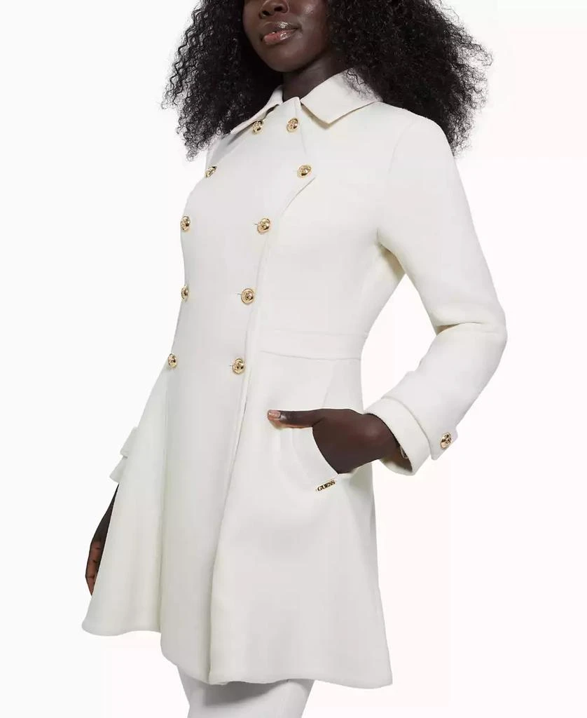 GUESS Women's Collared Double-Breasted Peplum Coat 3