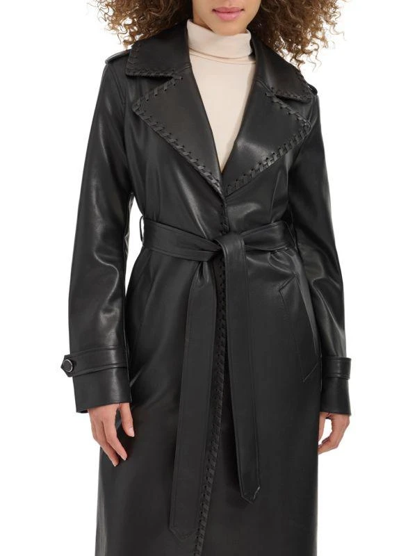 Kenneth Cole Faux Leather Belted Trench Coat 3