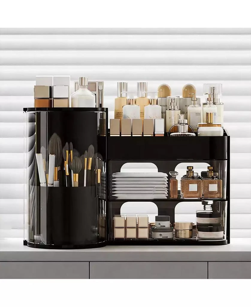 YIGII Elegant Makeup Organizer with Rotating Brush Holder 
Drawers for Vanity Storage 2