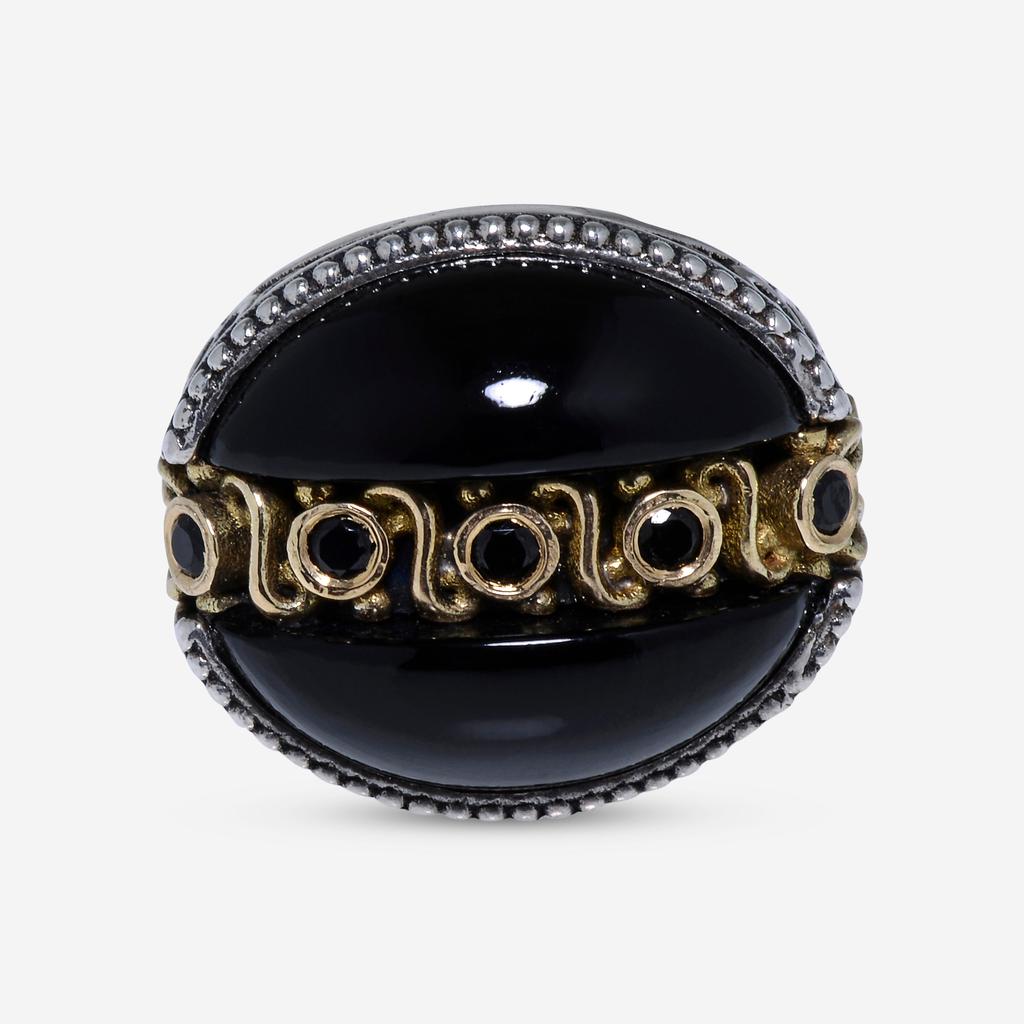 Konstantino Konstantino 18K Yellow Gold and Sterling Silver and Onyx Ring Sz 8 DKJ766-314