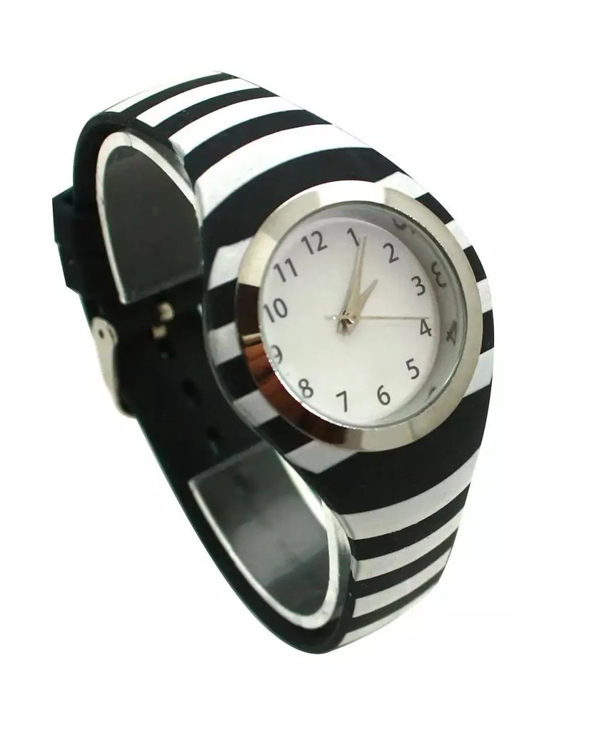 Olivia Pratt Black Stripped Silicone Band Women Watch 4