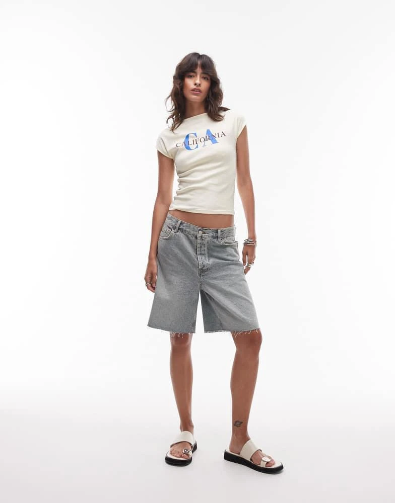 Topshop Topshop graphic California puff print cap sleeve baby tee in buttermilk 2