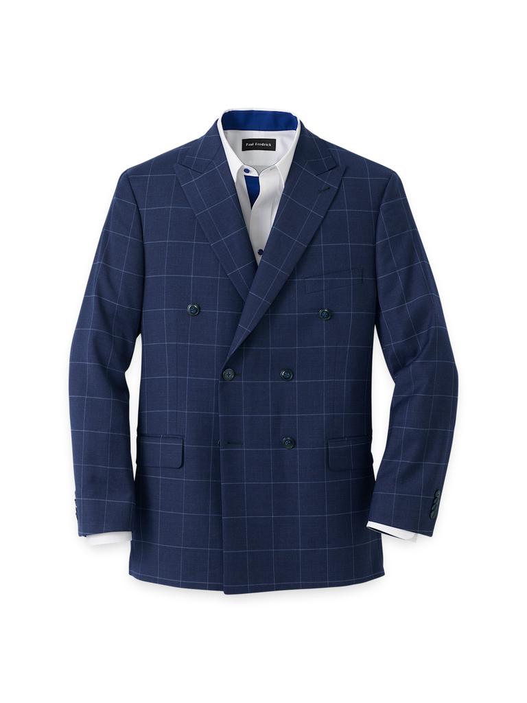 Paul Fredrick Wool Blend Windowpane Double Breasted Peak Lapel Sport Coat