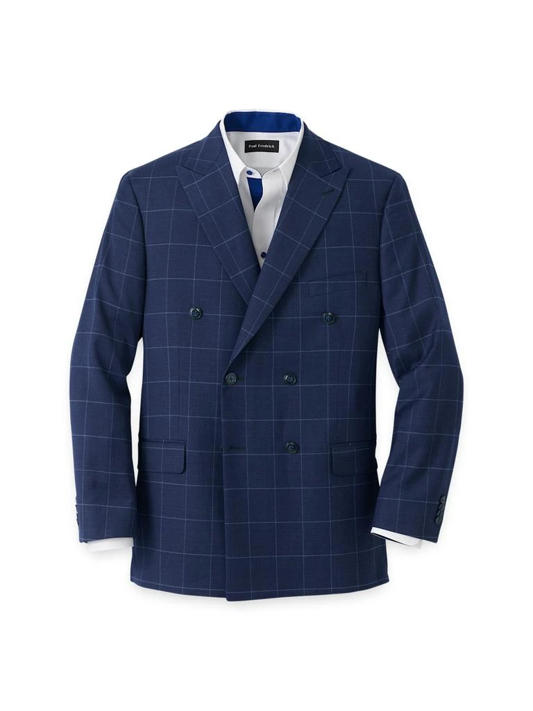 Paul Fredrick Wool Blend Windowpane Double Breasted Peak Lapel Sport Coat 1