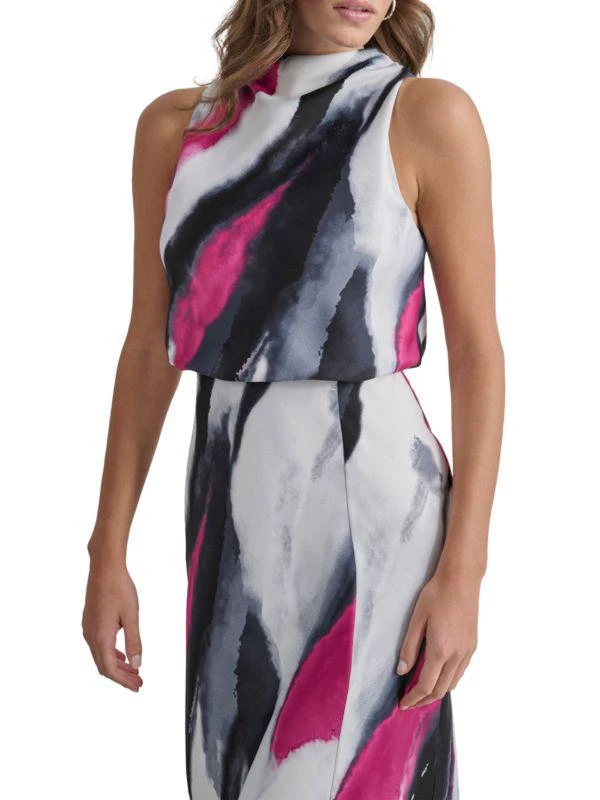 DKNY Draped Brushstroke-Print Midi-Dress 4