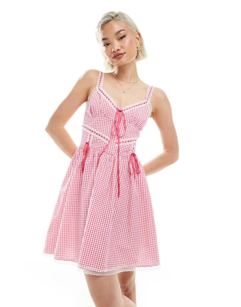 Miss Selfridge Miss Selfridge gingham corset dress in red 1