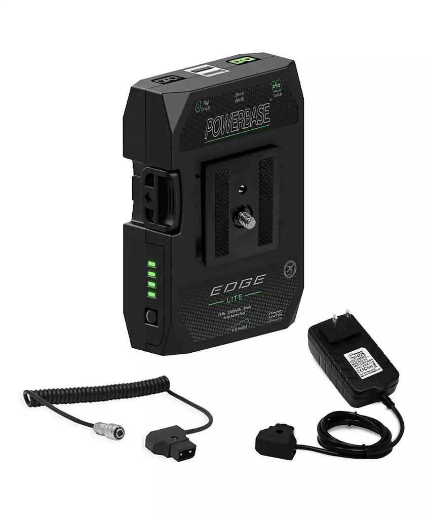 Core SWX PowerBase Edge Lite 49Wh 14.8V Small Form Cine Base Lithium-Ion Battery Pack Bundle with Coiled D-Tap to 2-Pin Cable, D-Tap Charger
