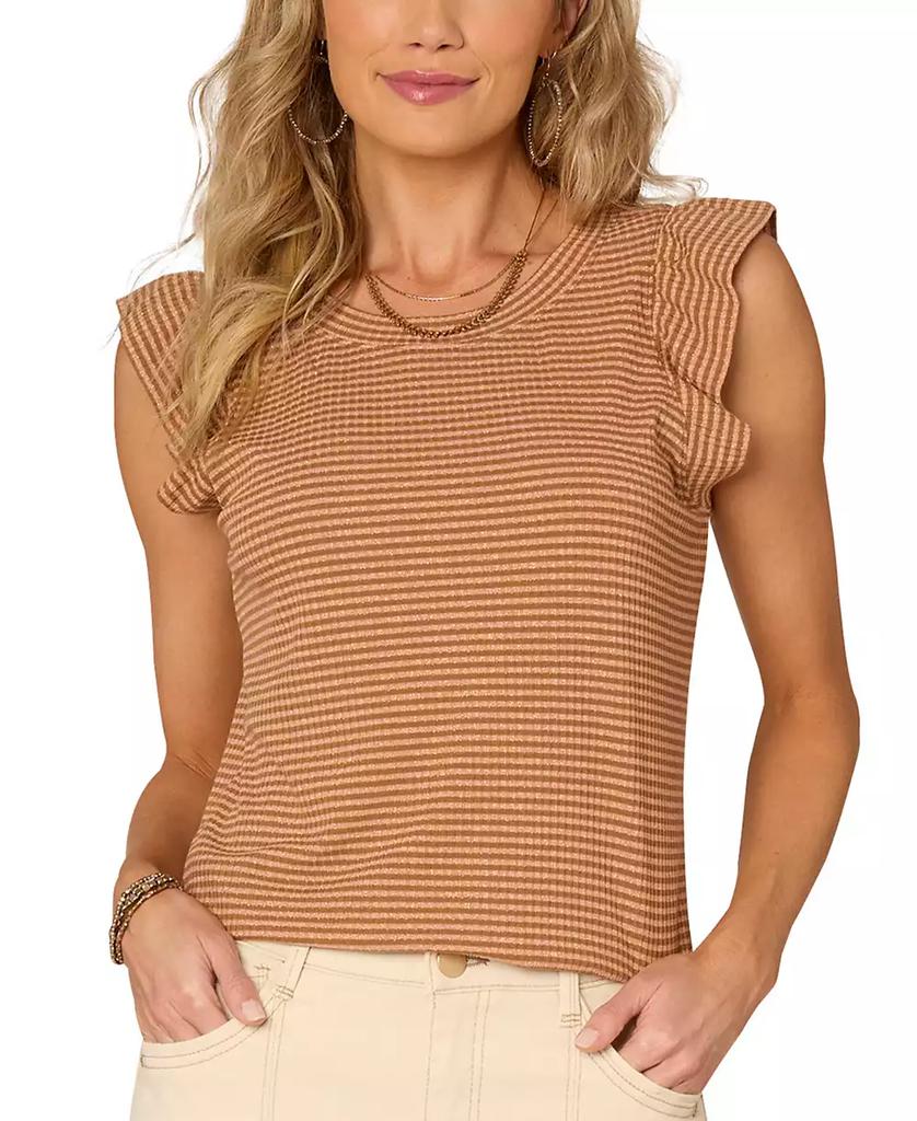 Democracy Women's Ruffled Cap-Sleeve Striped Knit Top