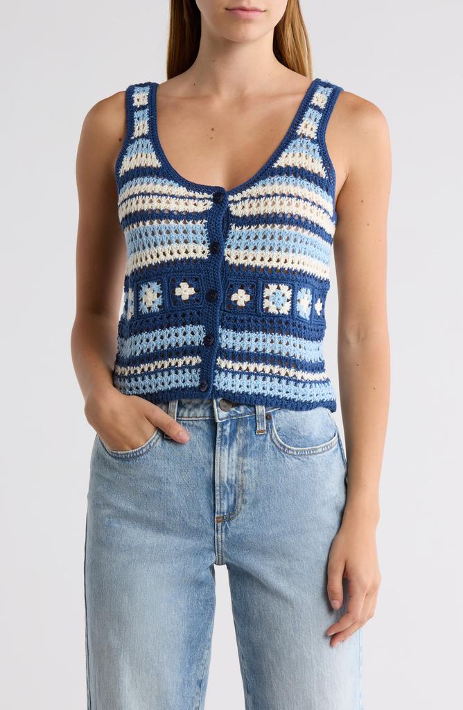 Cotton Emporium Crocheted Square Button Front Tank