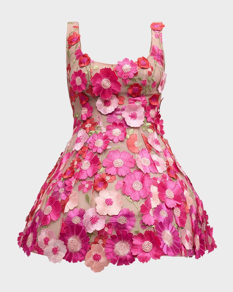 BRONX AND BANCO Jasmine Floral Applique Fit-&-Flare Mini Dress