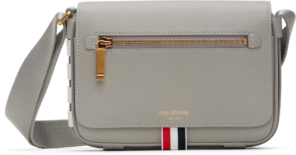 Thom Browne Gray 4-Bar Pebble Grain Small Reporter Bag 1