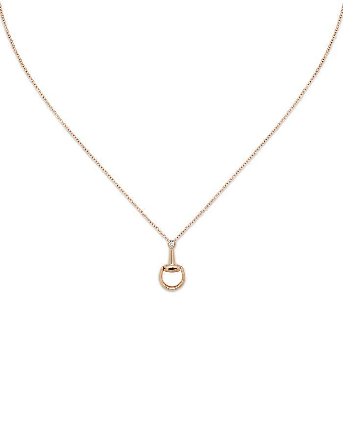Gucci 18K Rose Gold Horsebit Diamond Accent Pendant Necklace, 15.5-16.5"
