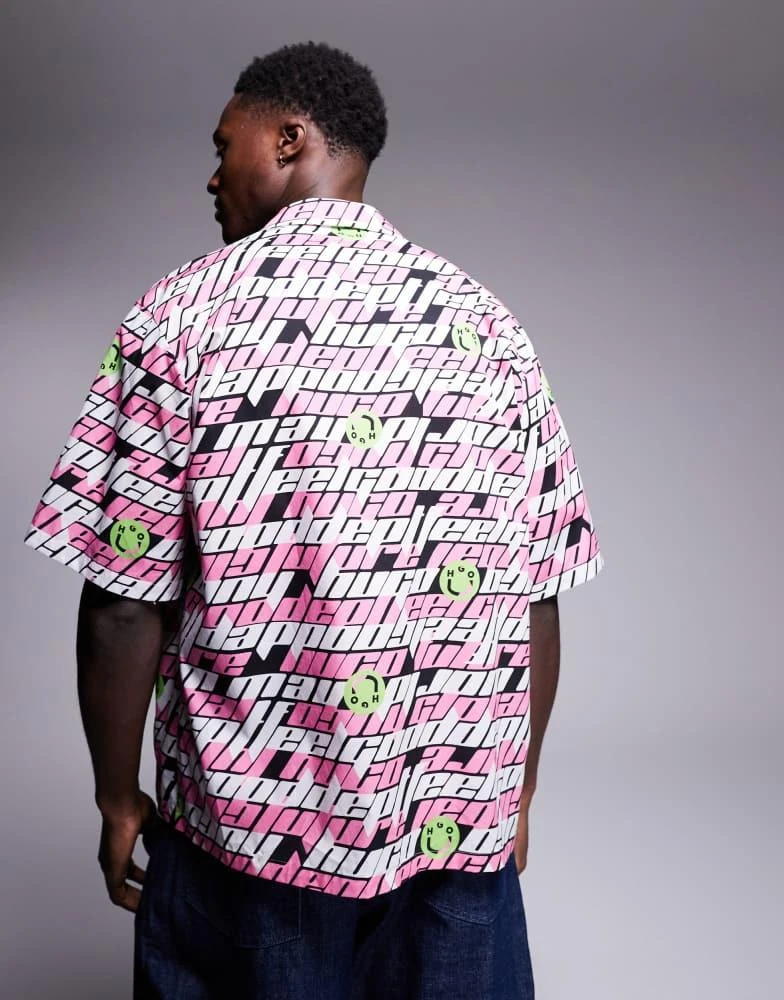 Hugo Blue Hugo Blue relaxed fit logo repeat printed shirt in pink 3
