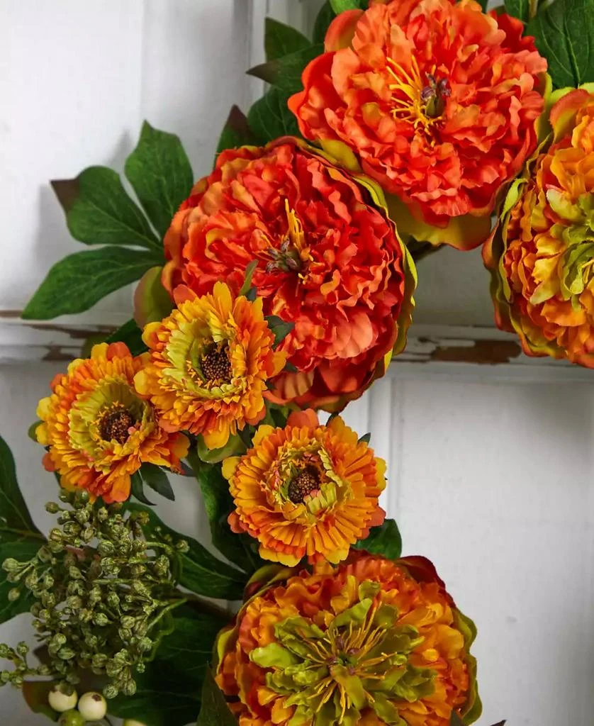 NEARLY NATURAL 24'' Peony & Mum Wreath 5