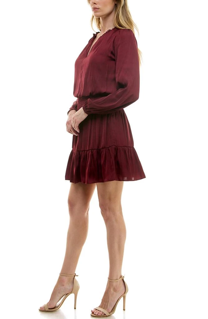 Socialite Smocked Long Sleeve Satin Dress 7