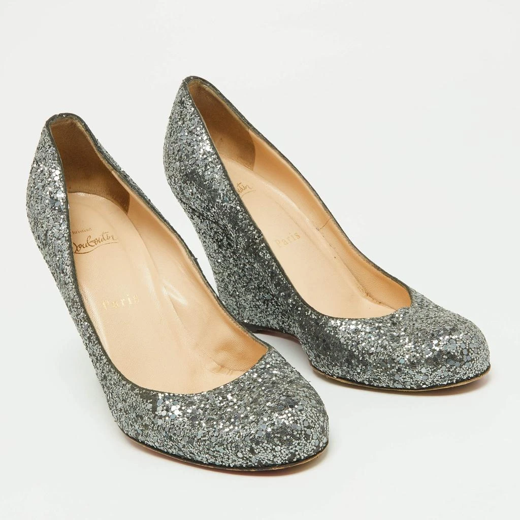 Christian Louboutin Christian Louboutin Metallic Grey Coarse Glitter Miss Boxe Wedge Pumps Size 38 4